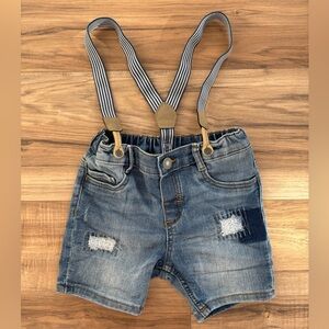 H&M Blue Denim Shorts with Suspenders